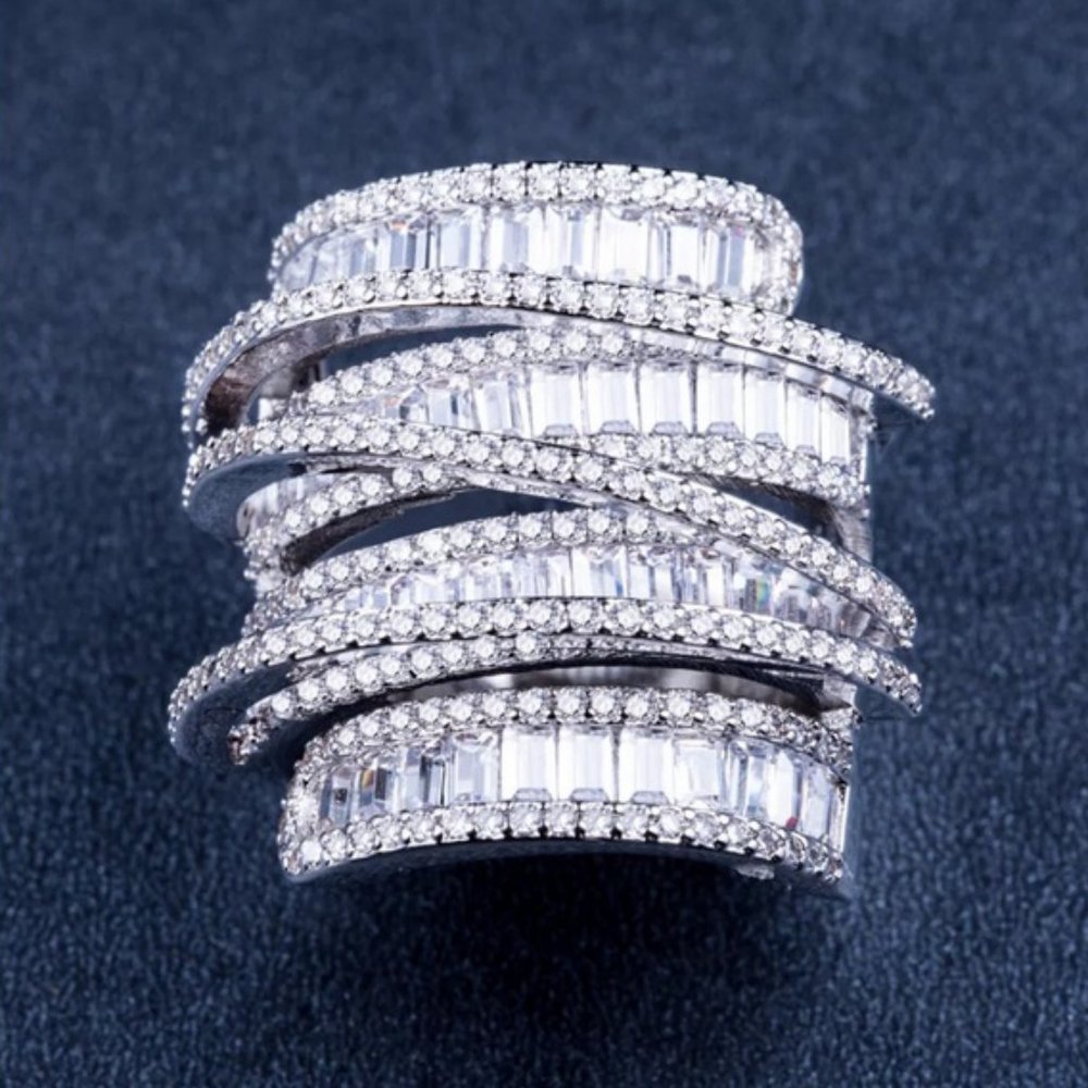 NEW 6.4 CT Silver Baguette Round Diamond Ring - Picture 7 of 9